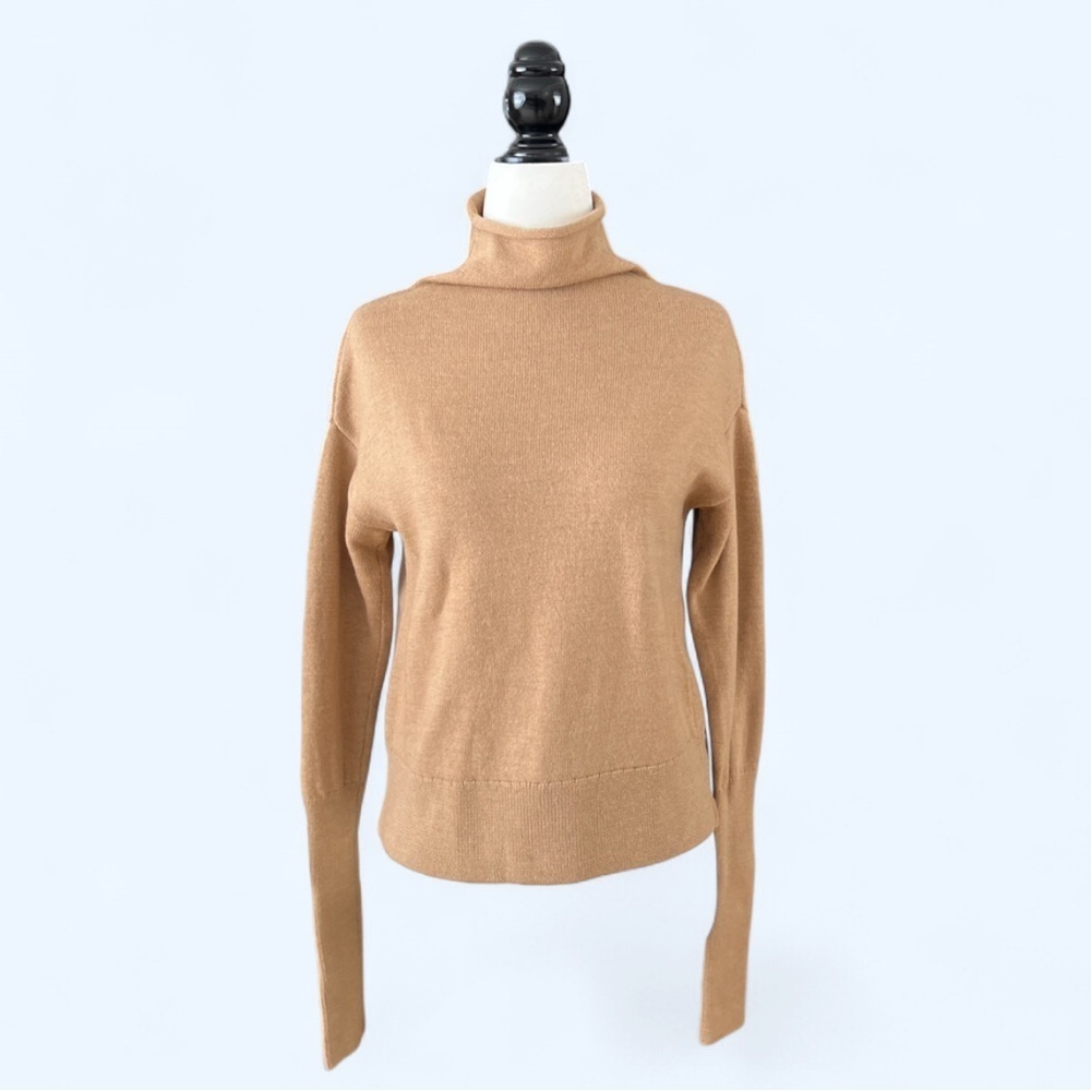 Aritzia Wilfred Cyprie Merino Wool Mock Neck Sweater XS Beige Tan Minimalist